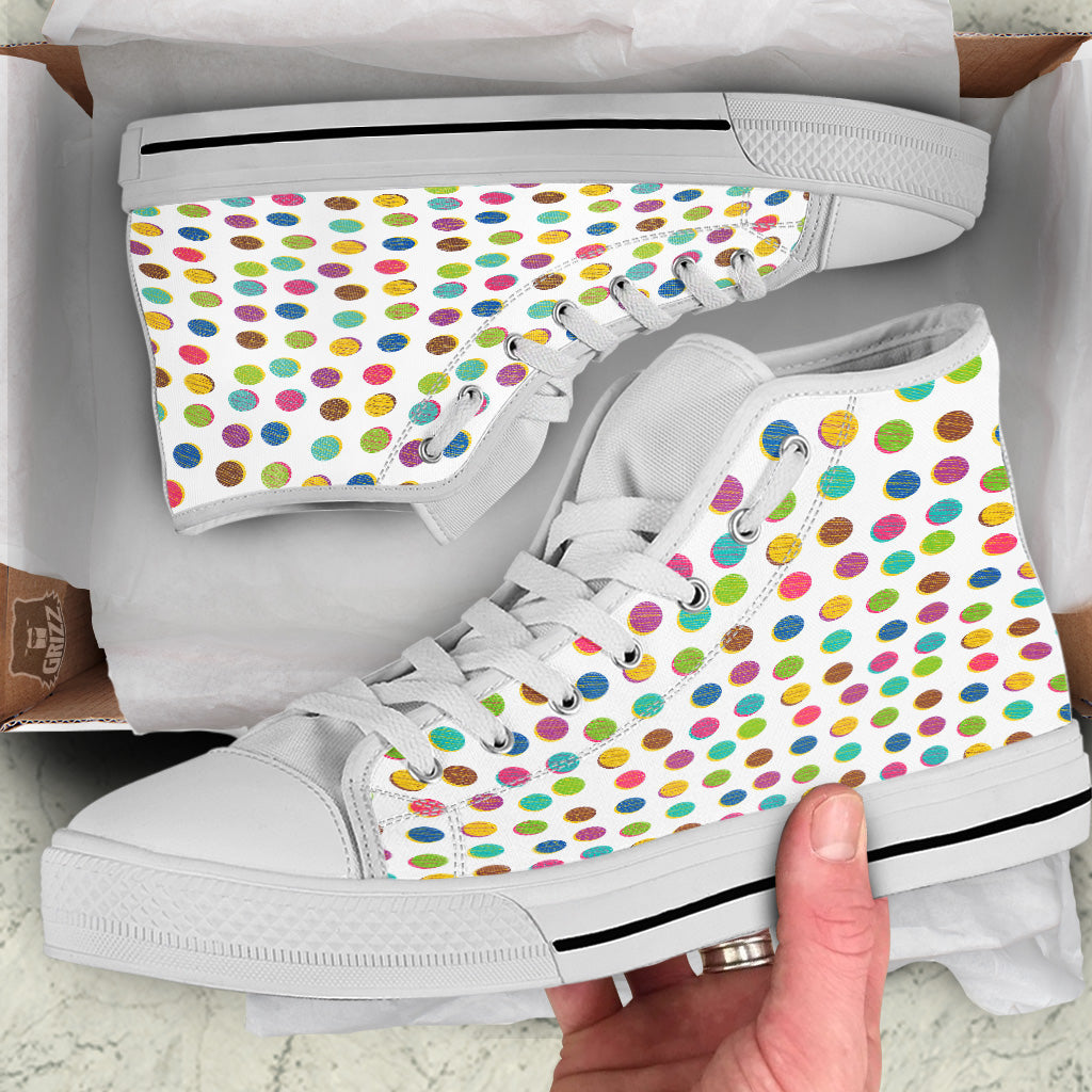 Colorful Polka Dot Hand Drawn Print Pattern White High Top Shoes-grizzshop