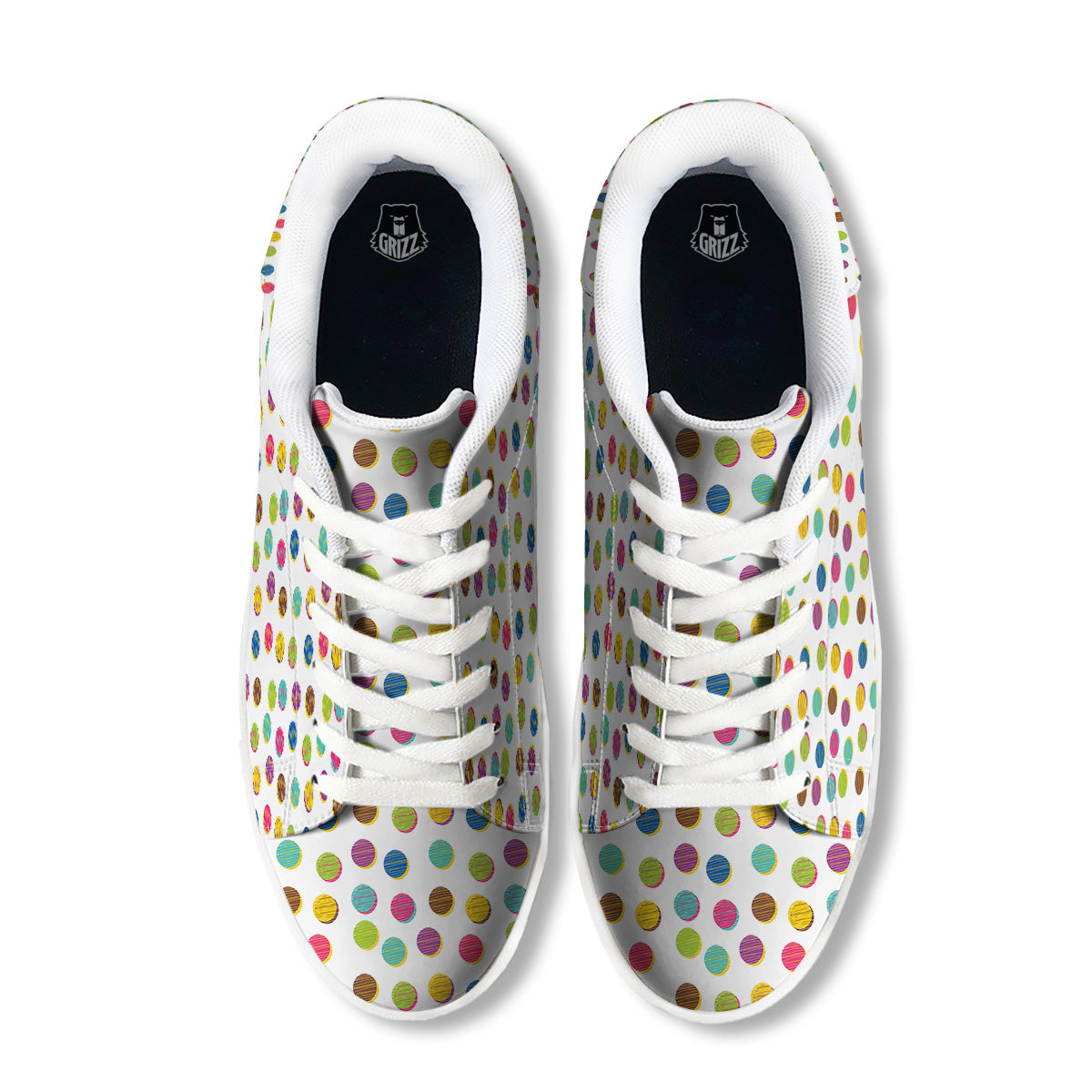 Colorful Polka Dot Hand Drawn Print Pattern White Low Top Sneakers-grizzshop