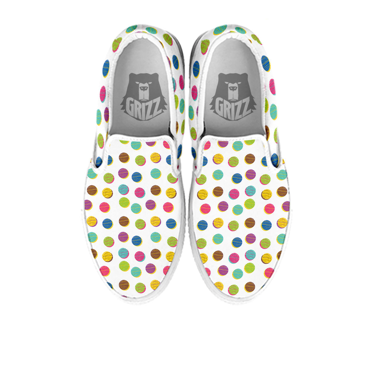 Colorful Polka Dot Hand Drawn Print Pattern White Slip On Shoes-grizzshop