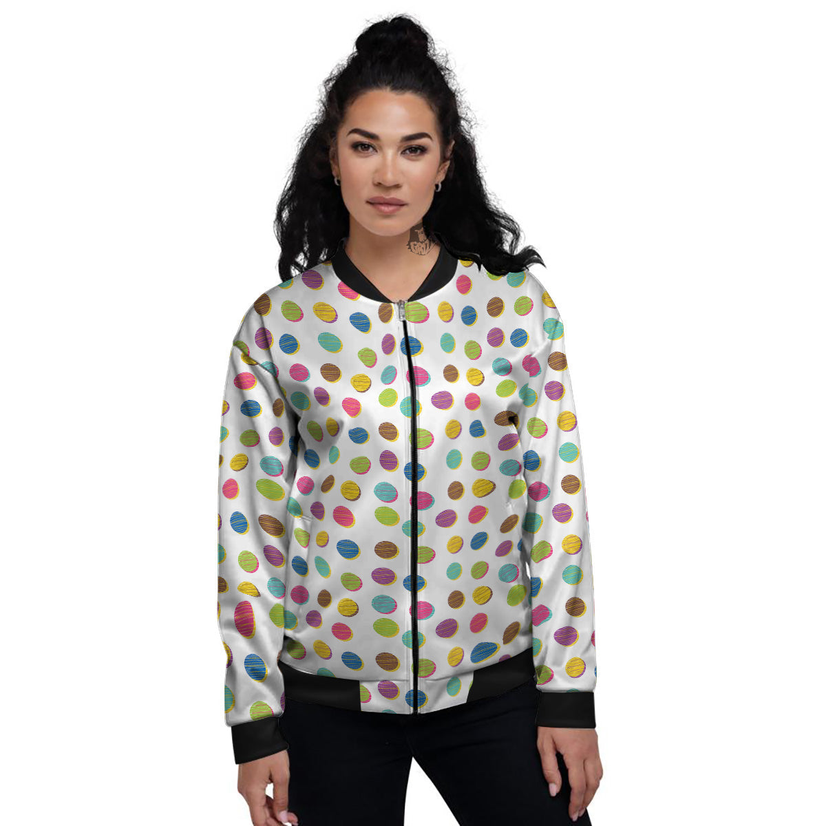 Colorful Polka Dot Hand Drawn Print Pattern Women's Bomber Jacket-grizzshop