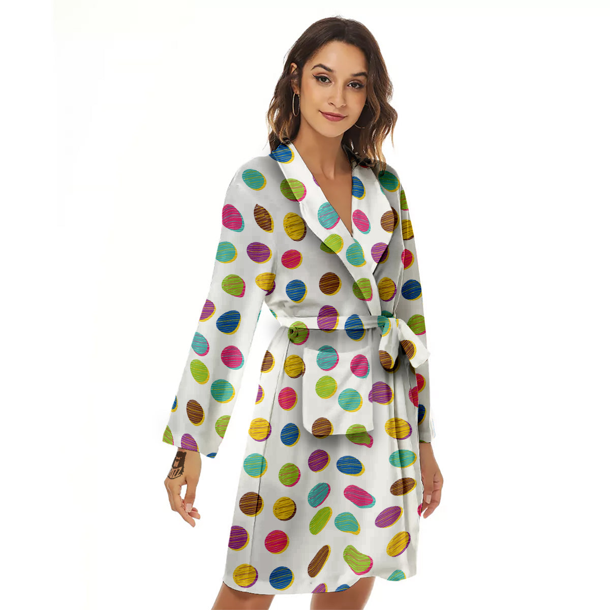 Colorful Polka Dot Hand Drawn Print Pattern Women's Robe-grizzshop