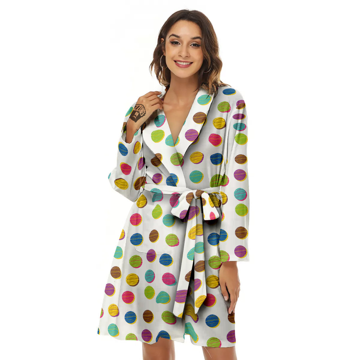 Colorful Polka Dot Hand Drawn Print Pattern Women's Robe-grizzshop