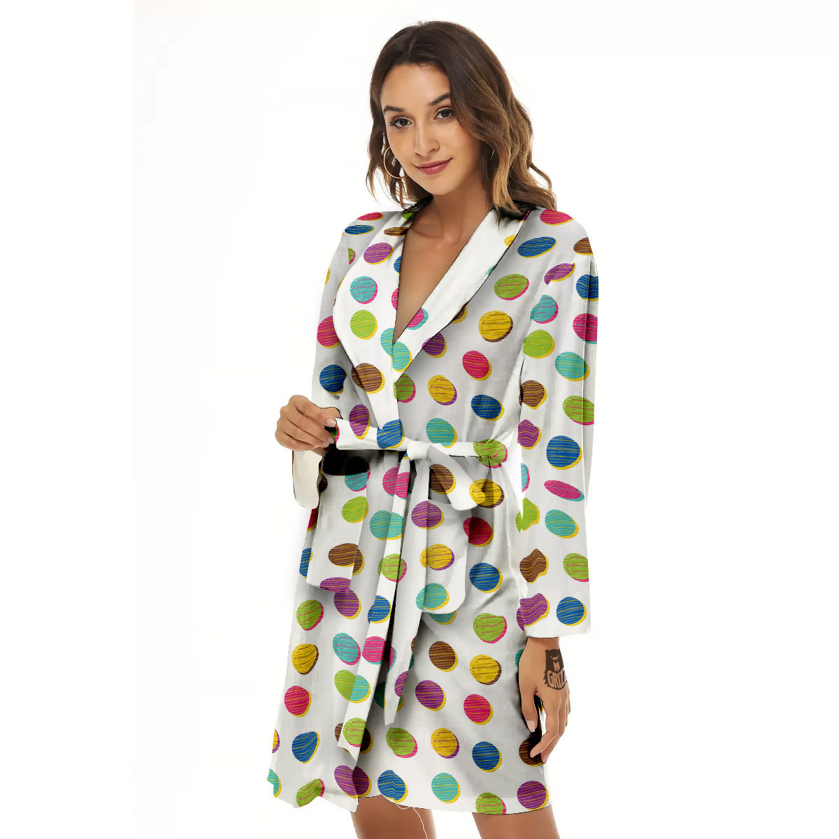 Colorful Polka Dot Hand Drawn Print Pattern Women's Robe-grizzshop