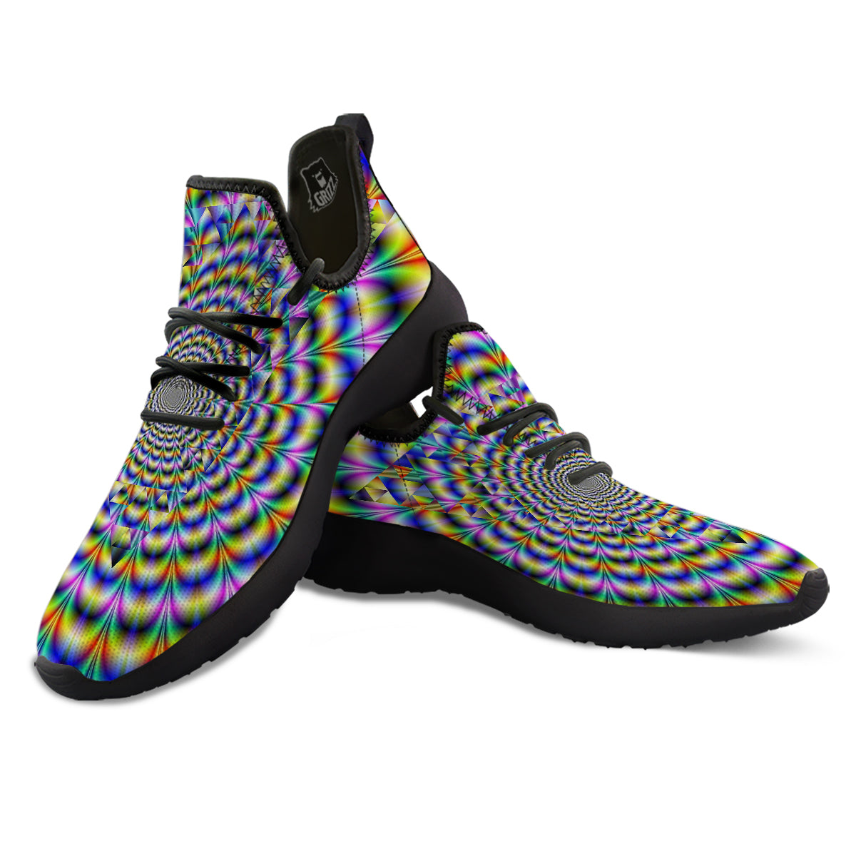 Colorful Psychedelic And Triangle Print Black Athletic Shoes-grizzshop