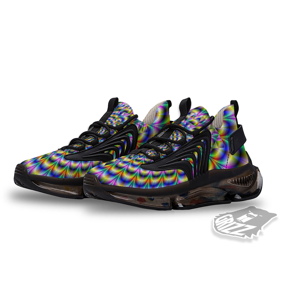 Colorful Psychedelic And Triangle Print Black Gym Shoes-grizzshop