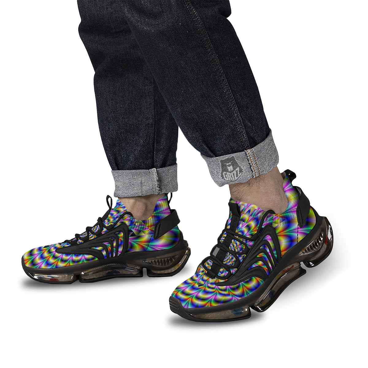 Colorful Psychedelic And Triangle Print Black Gym Shoes-grizzshop