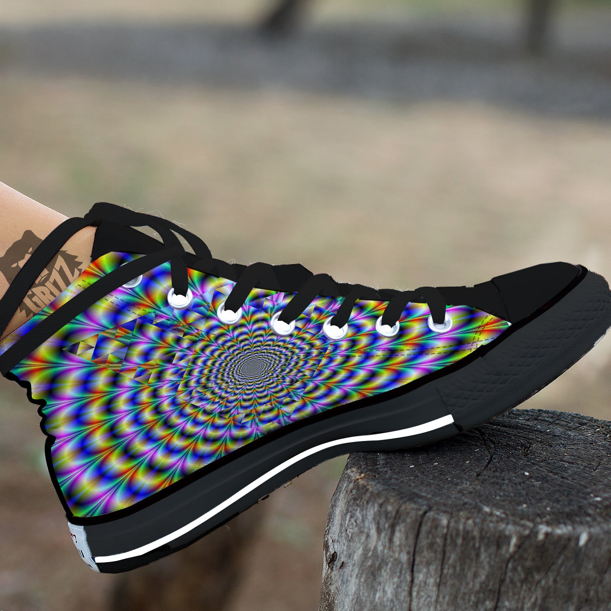 Colorful Psychedelic And Triangle Print Black High Top Shoes-grizzshop