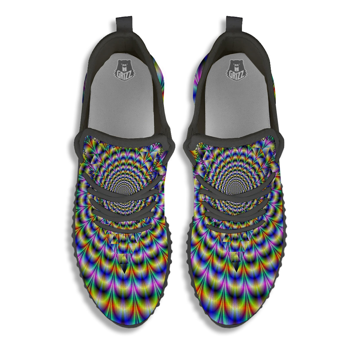 Colorful Psychedelic And Triangle Print Black Walking Shoes-grizzshop