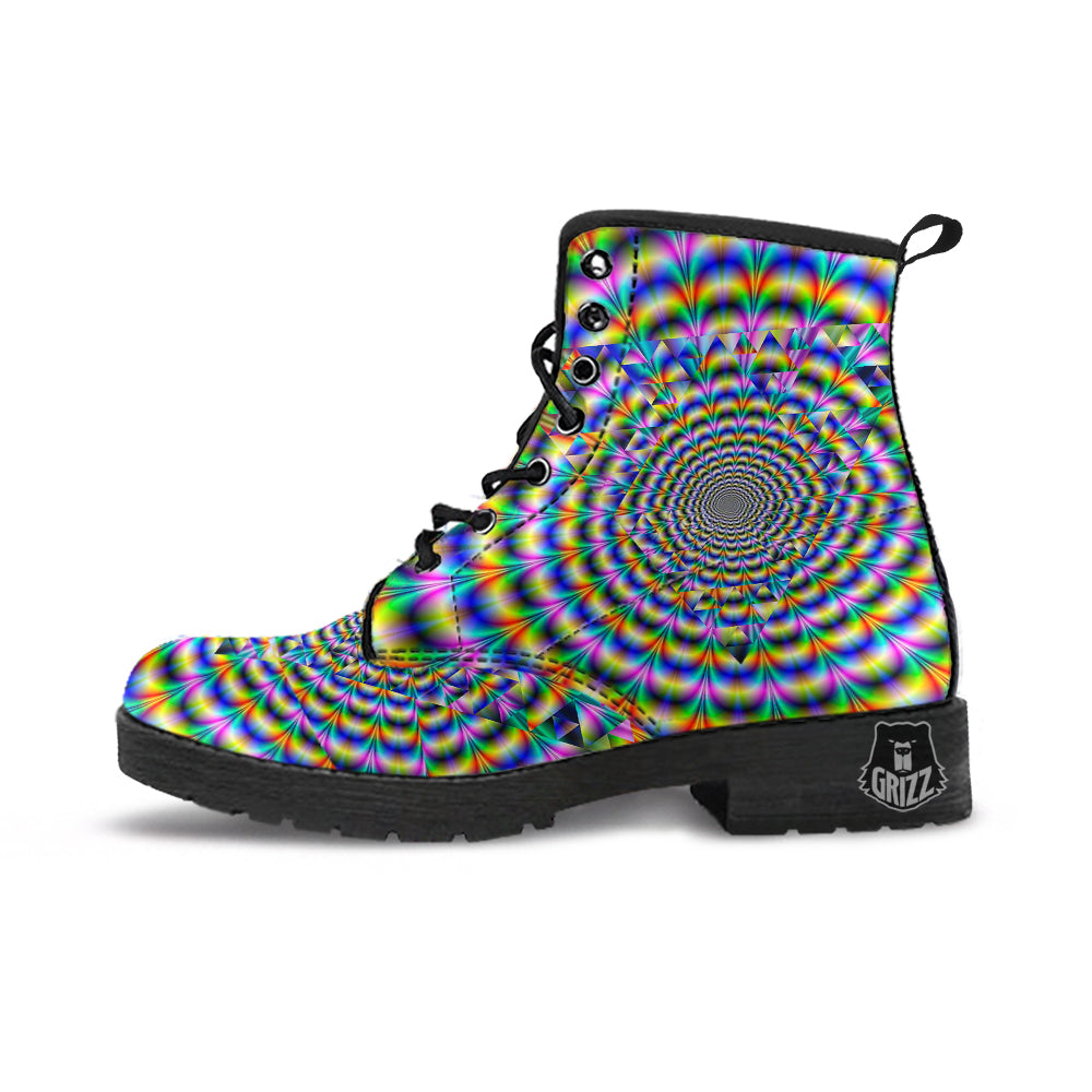 Colorful Psychedelic And Triangle Print Leather Boots-grizzshop