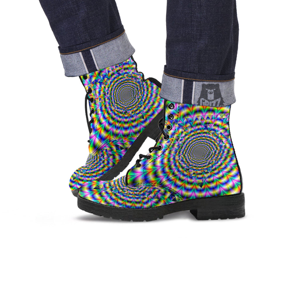 Colorful Psychedelic And Triangle Print Leather Boots-grizzshop