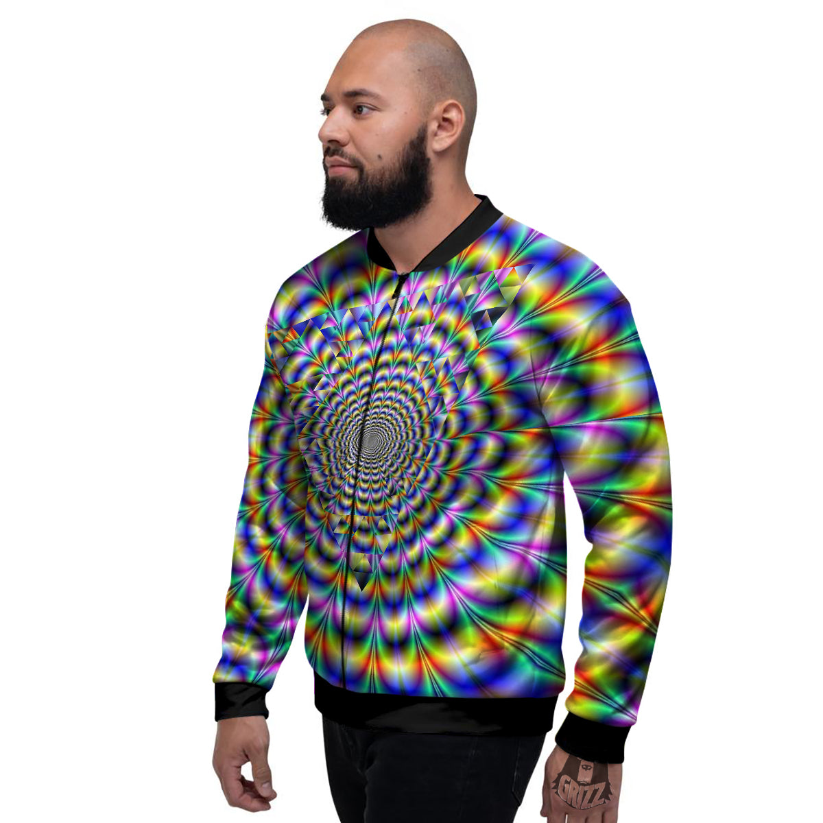 Colorful Psychedelic And Triangle Print Men's Bomber Jacket-grizzshop