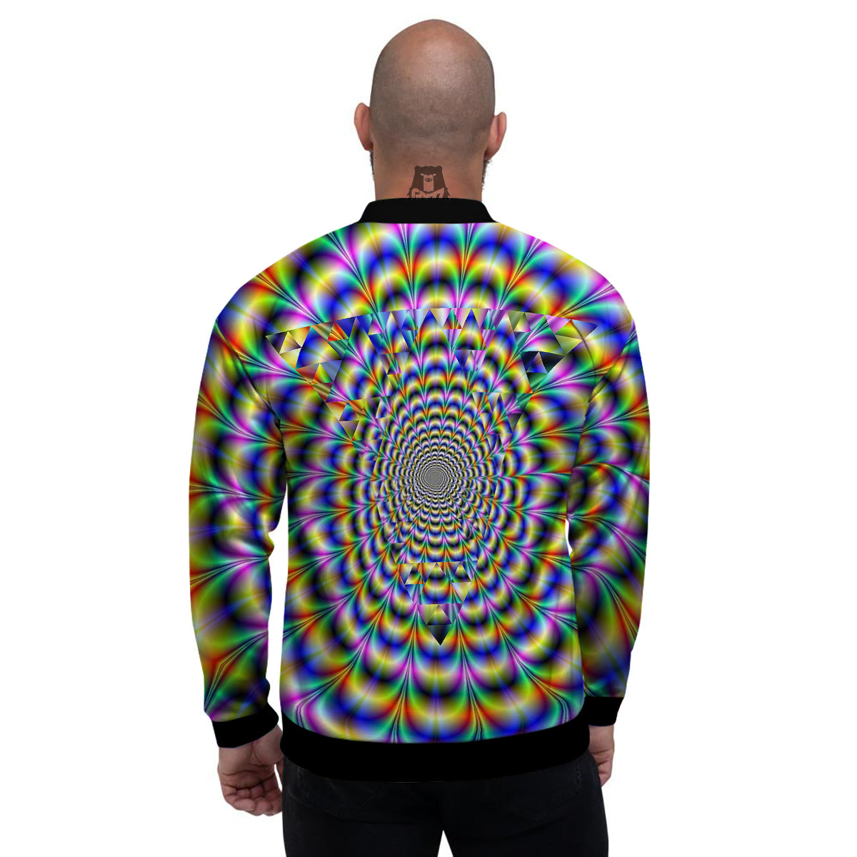 Colorful Psychedelic And Triangle Print Men's Bomber Jacket-grizzshop