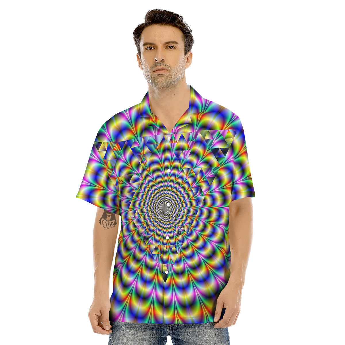 Colorful Psychedelic And Triangle Print Men's Hawaiian Shirt-grizzshop