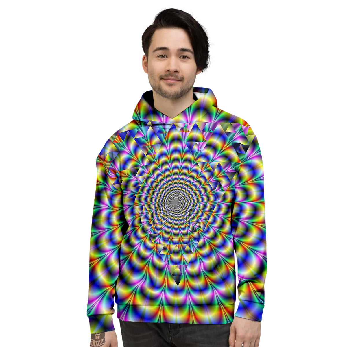Colorful Psychedelic And Triangle Print Men's Hoodie-grizzshop