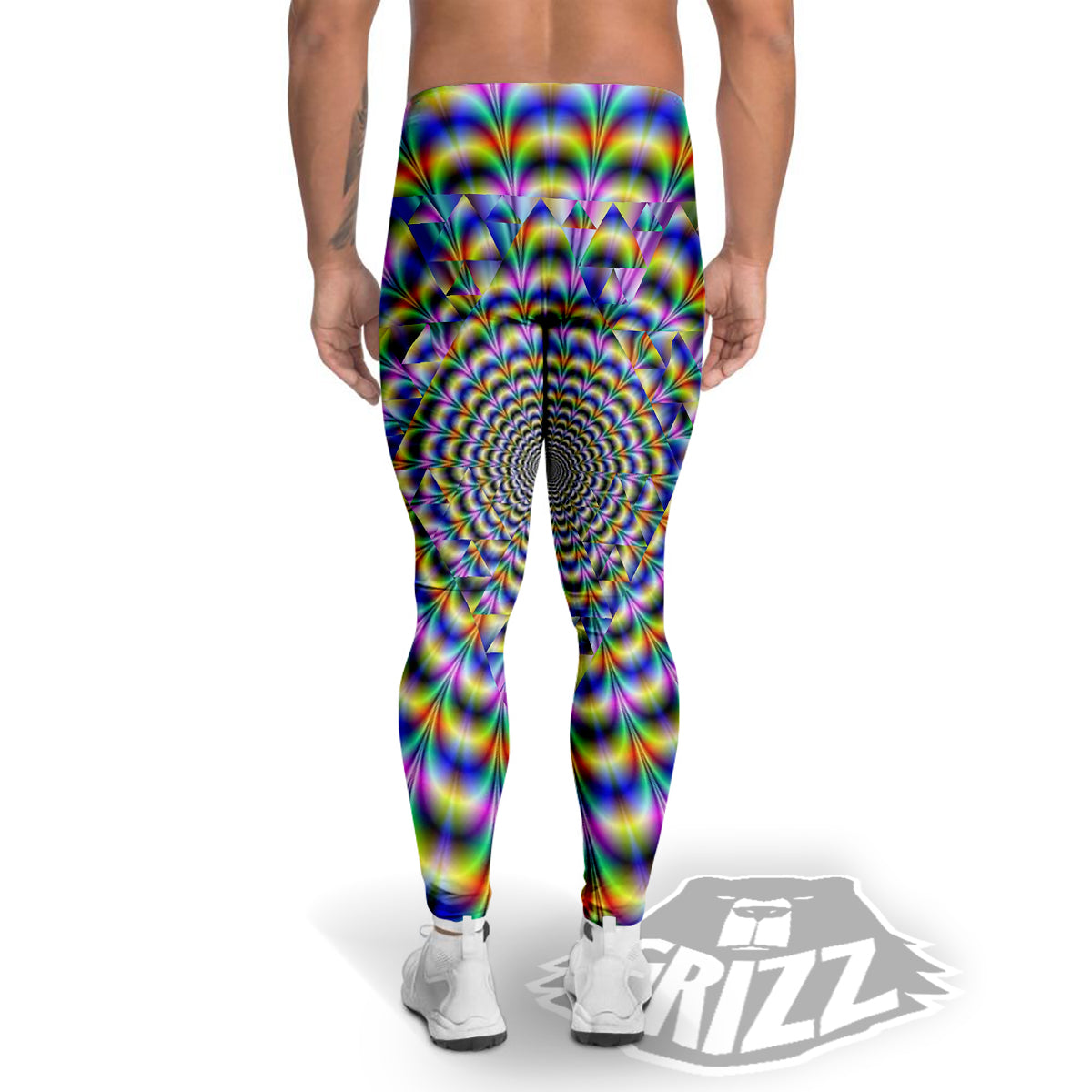 Colorful Psychedelic And Triangle Print Men's Leggings-grizzshop