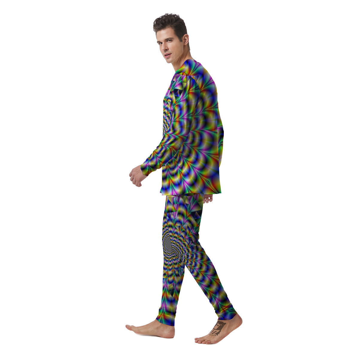 Colorful Psychedelic And Triangle Print Men's Pajamas-grizzshop