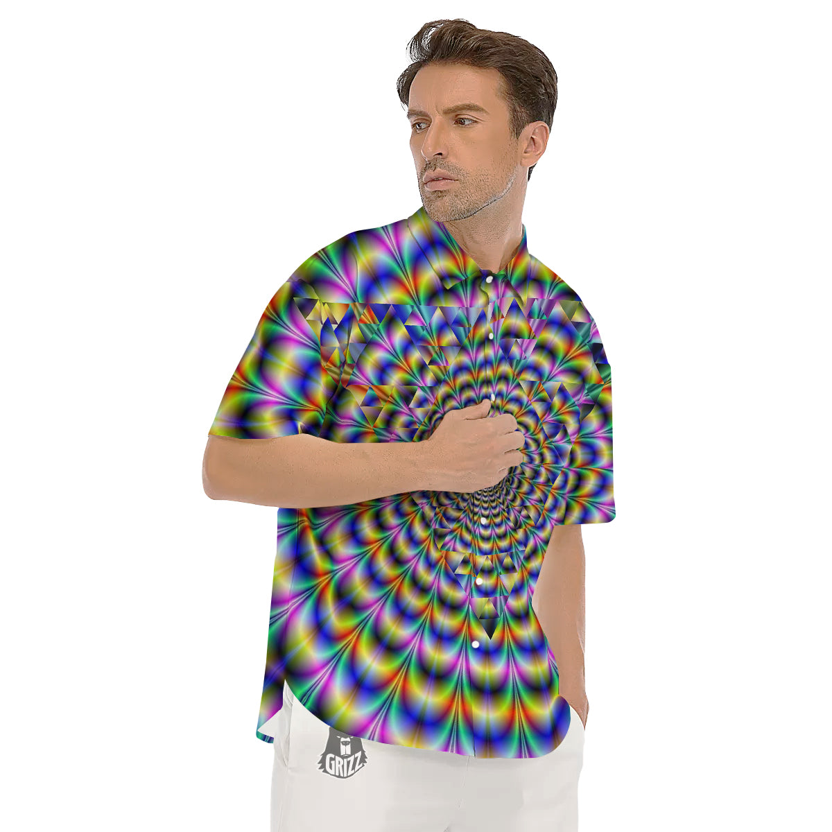 Colorful Psychedelic And Triangle Print Men's Short Sleeve Shirts-grizzshop