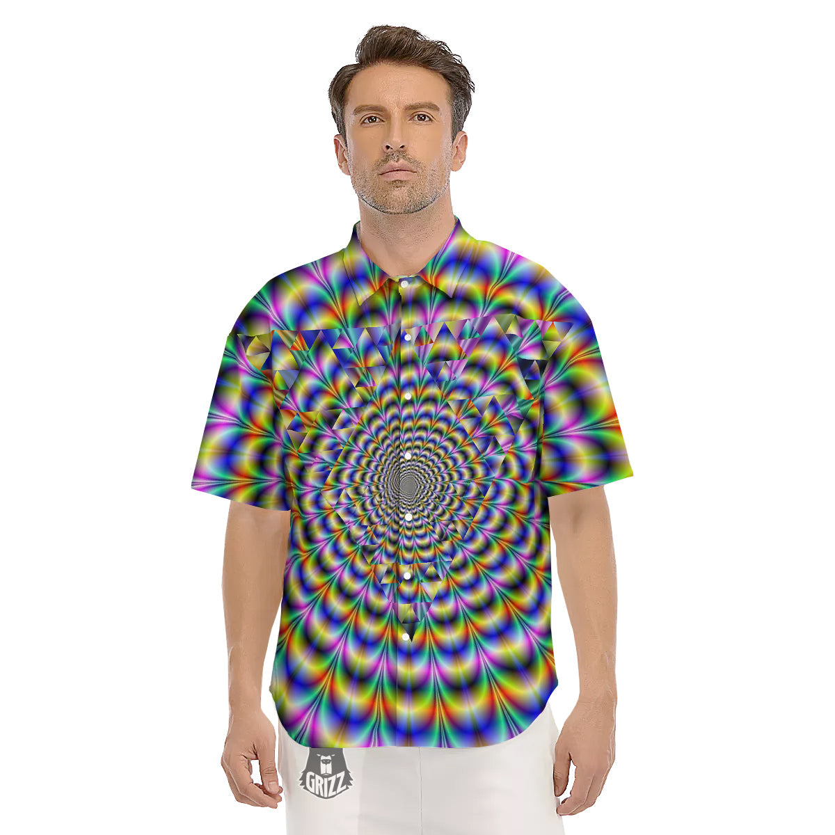 Colorful Psychedelic And Triangle Print Men's Short Sleeve Shirts-grizzshop