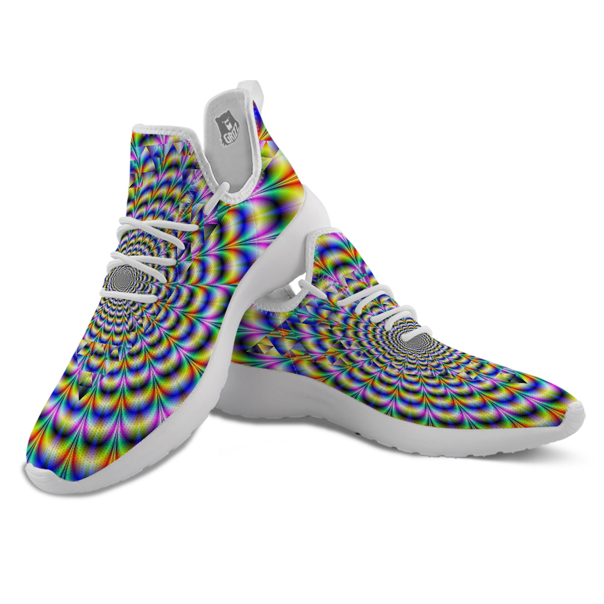 Colorful Psychedelic And Triangle Print White Athletic Shoes-grizzshop