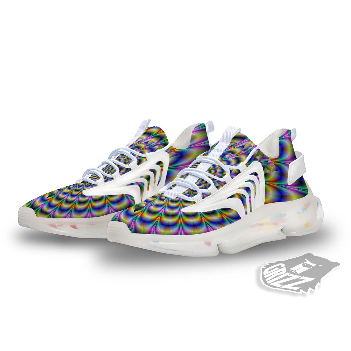 Colorful Psychedelic And Triangle Print White Gym Shoes-grizzshop
