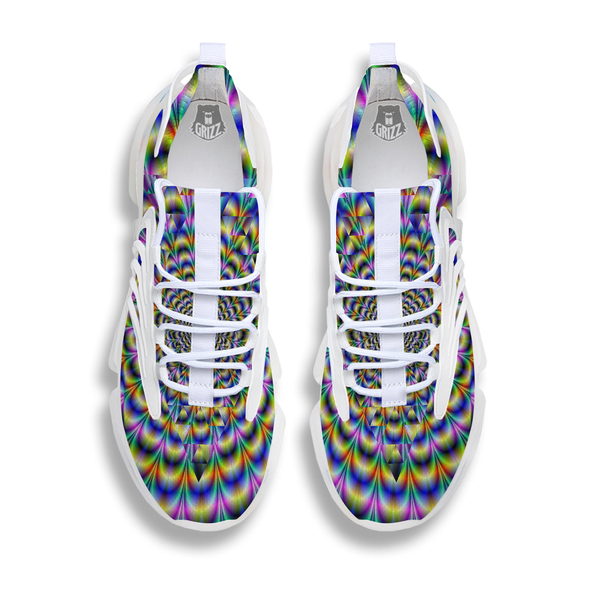 Colorful Psychedelic And Triangle Print White Gym Shoes-grizzshop