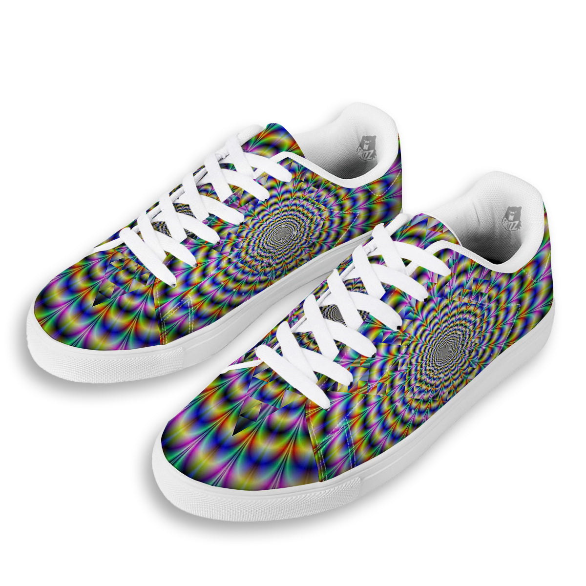 Colorful Psychedelic And Triangle Print White Low Top Sneakers-grizzshop