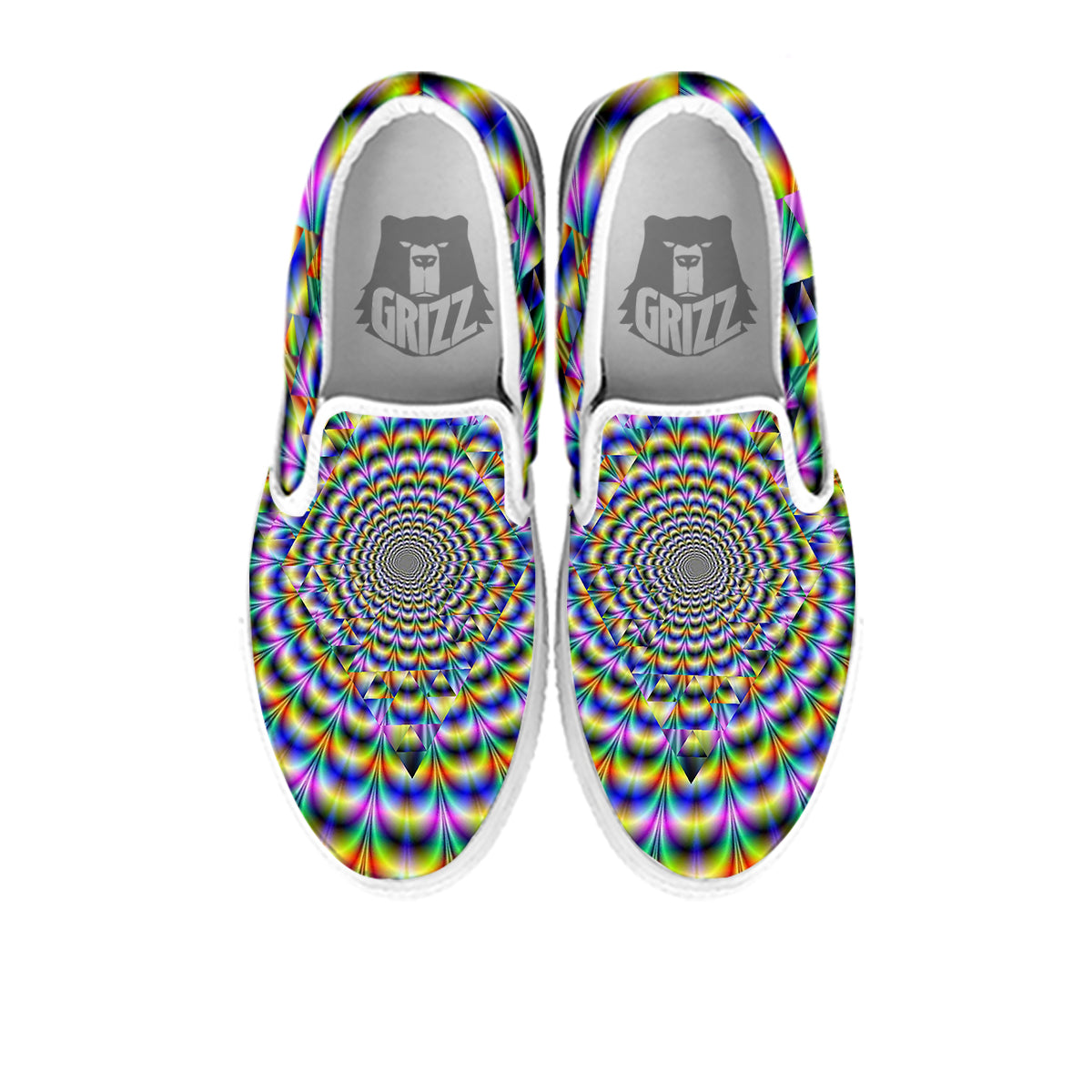 Colorful Psychedelic And Triangle Print White Slip On Shoes-grizzshop