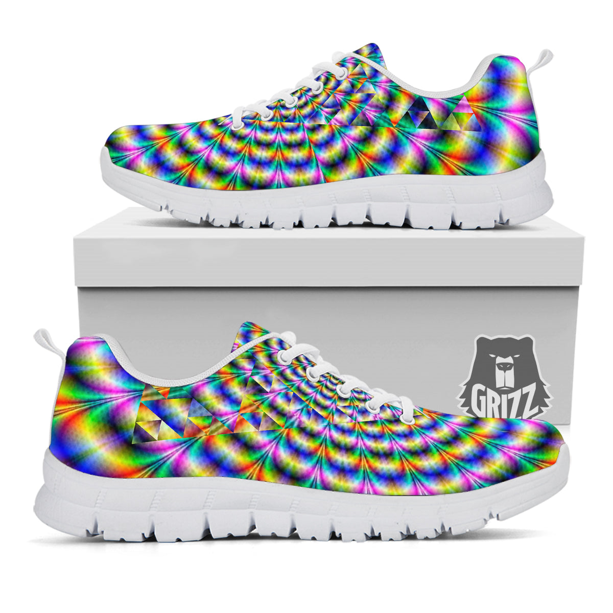 Colorful Psychedelic And Triangle Print White Sneaker-grizzshop