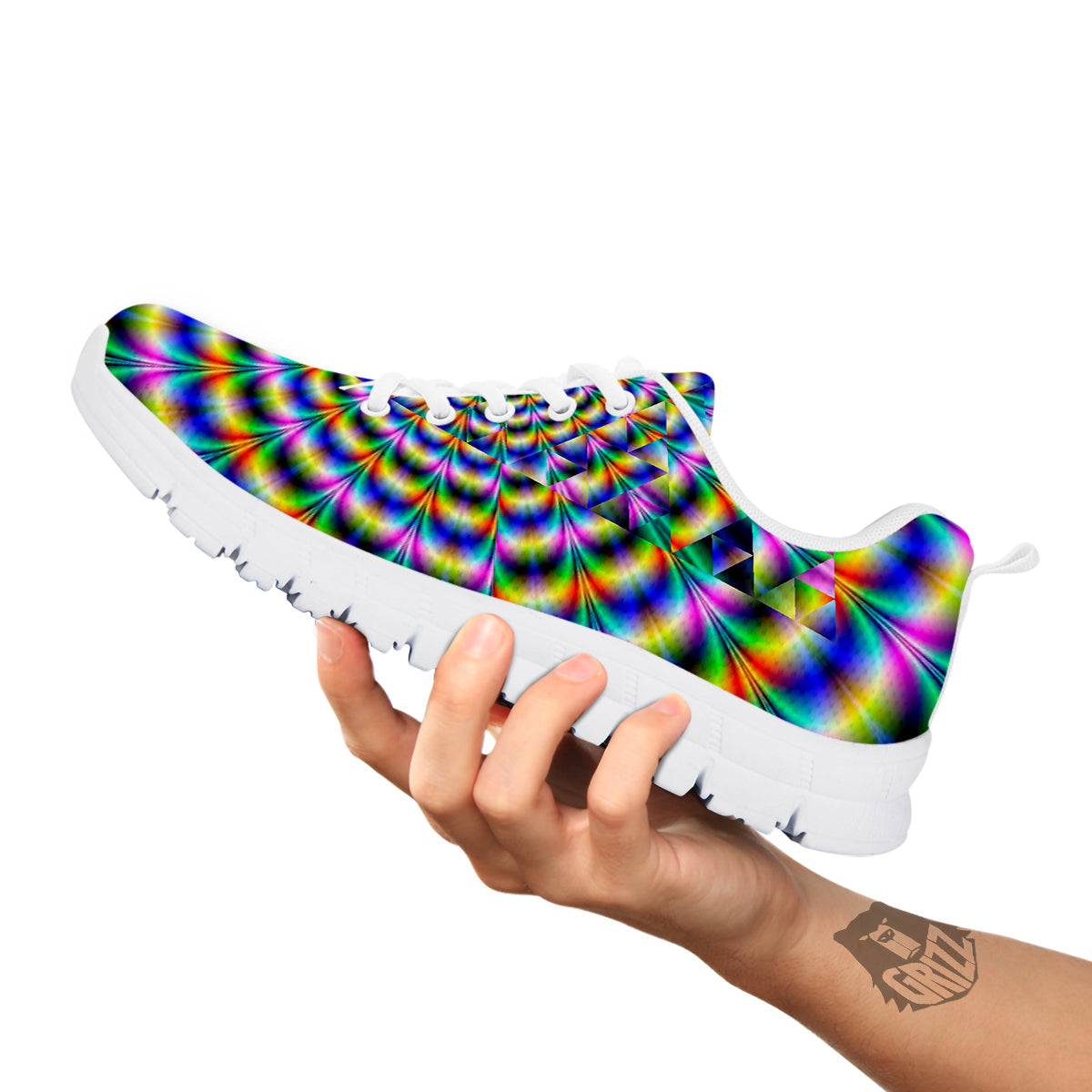 Colorful Psychedelic And Triangle Print White Sneaker-grizzshop