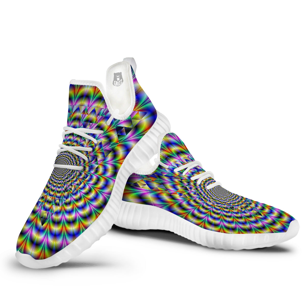 Colorful Psychedelic And Triangle Print White Walking Shoes-grizzshop
