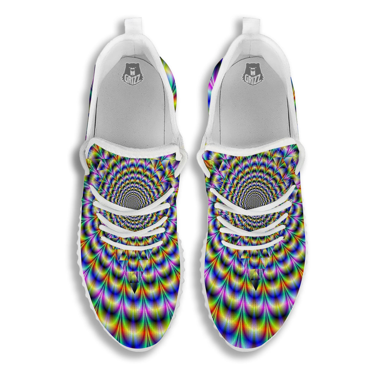 Colorful Psychedelic And Triangle Print White Walking Shoes-grizzshop