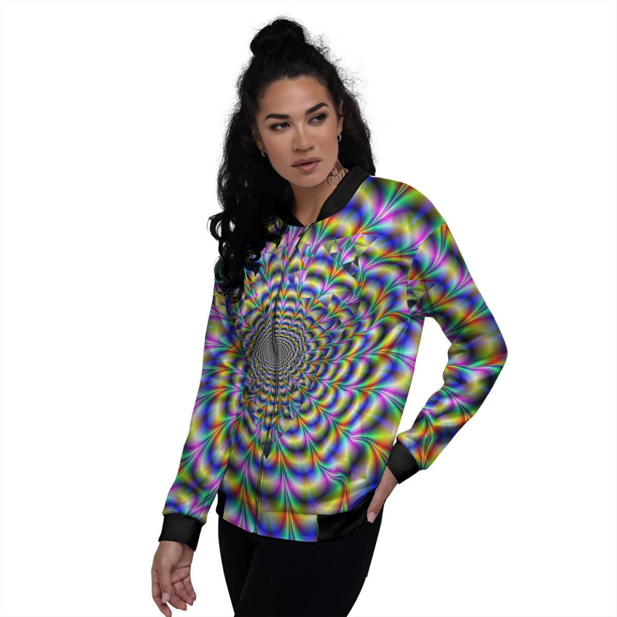 Colorful Psychedelic And Triangle Print Women's Bomber Jacket-grizzshop