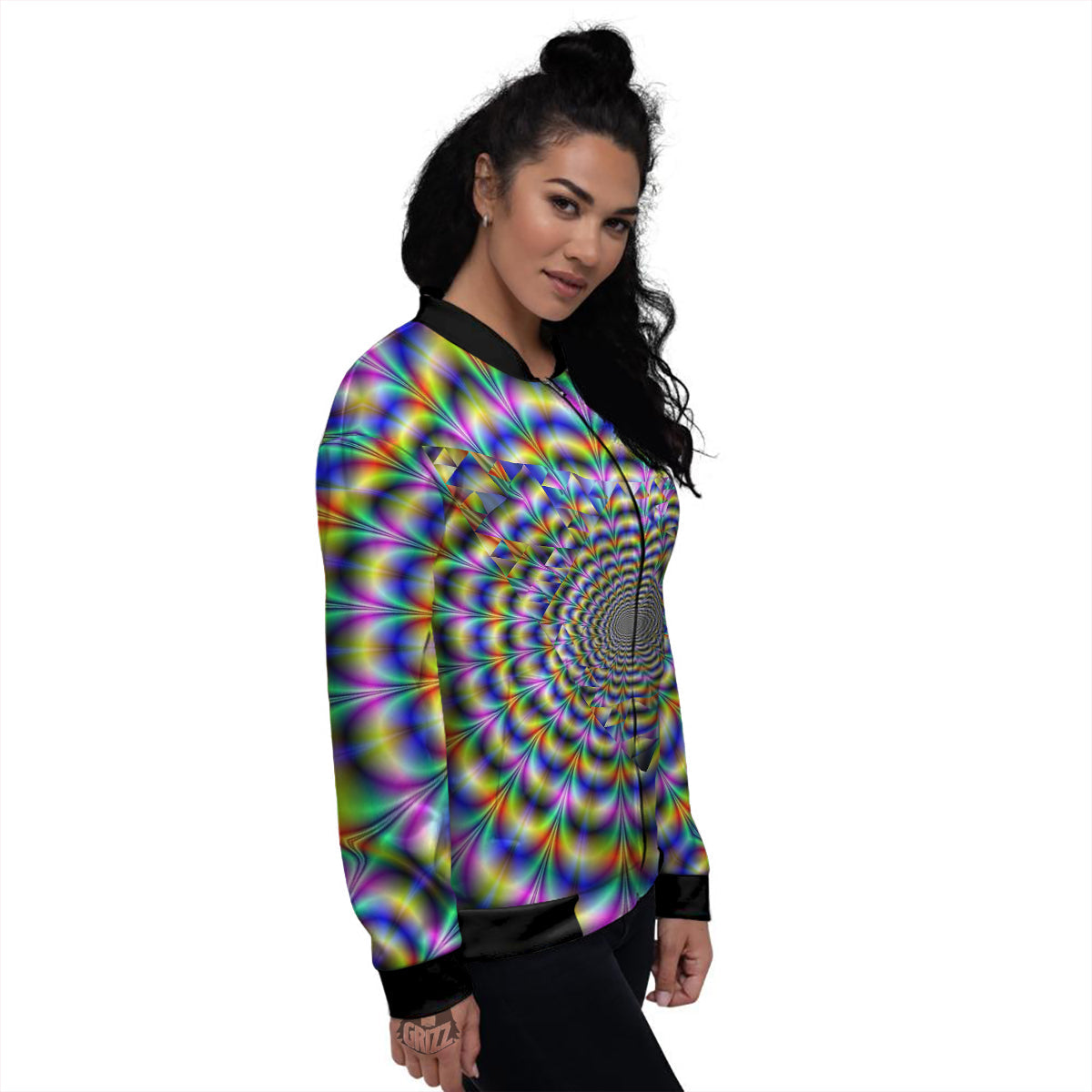 Colorful Psychedelic And Triangle Print Women's Bomber Jacket-grizzshop