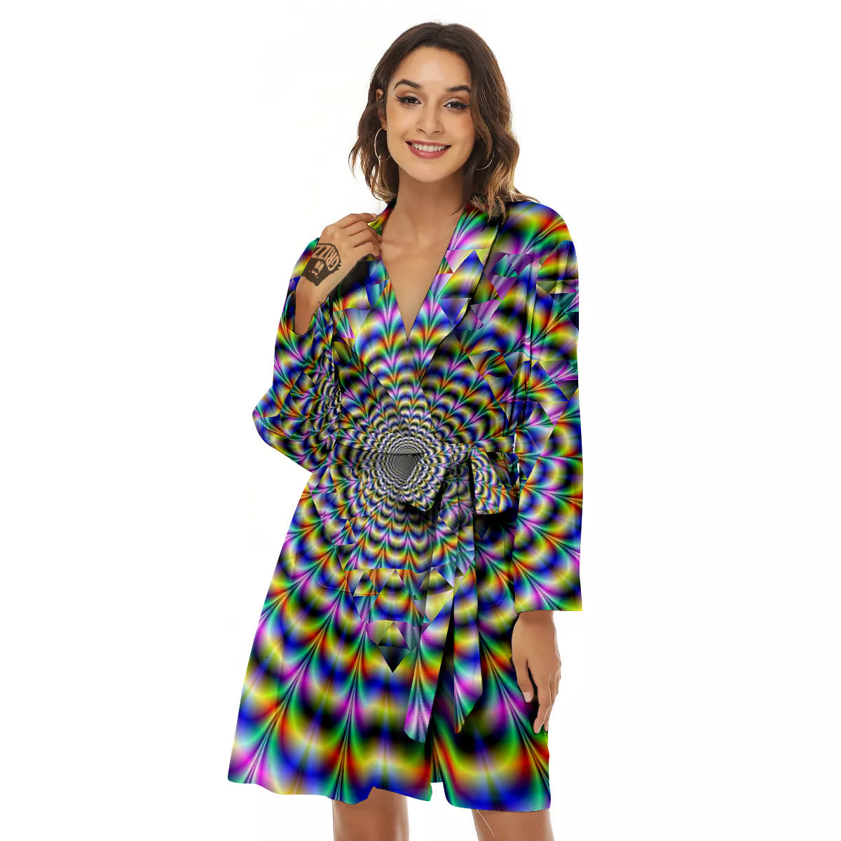Colorful Psychedelic And Triangle Print Women's Robe-grizzshop