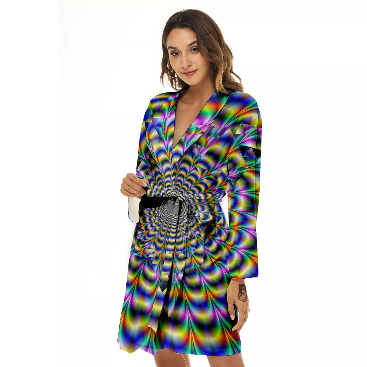 Colorful Psychedelic And Triangle Print Women's Robe-grizzshop