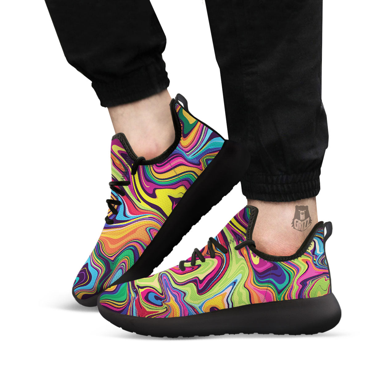 Colorful Psychedelic Print Black Athletic Shoes-grizzshop