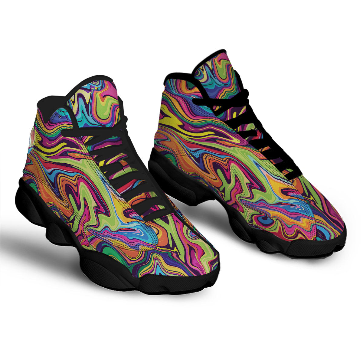 Colorful Psychedelic Print Black Basketball Shoes-grizzshop