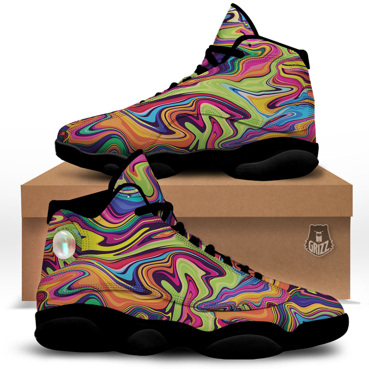 Colorful Psychedelic Print Black Basketball Shoes-grizzshop