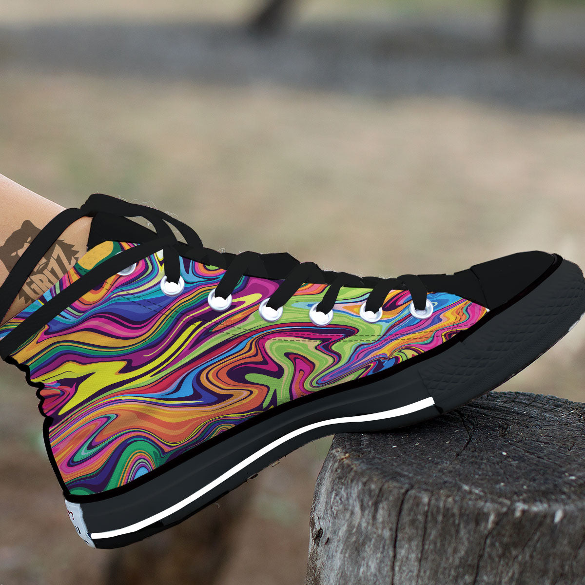Colorful Psychedelic Print Black High Top Shoes-grizzshop