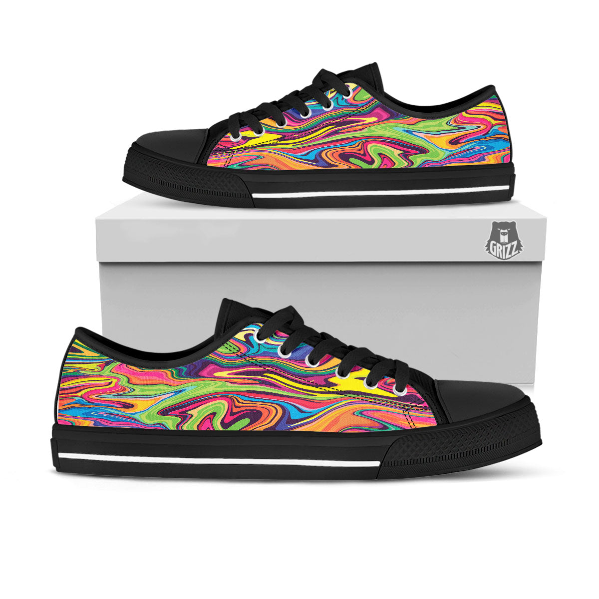 Colorful Psychedelic Print Black Low Top Shoes-grizzshop