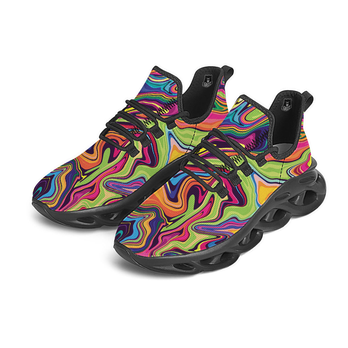 Colorful Psychedelic Print Black Running Shoes-grizzshop