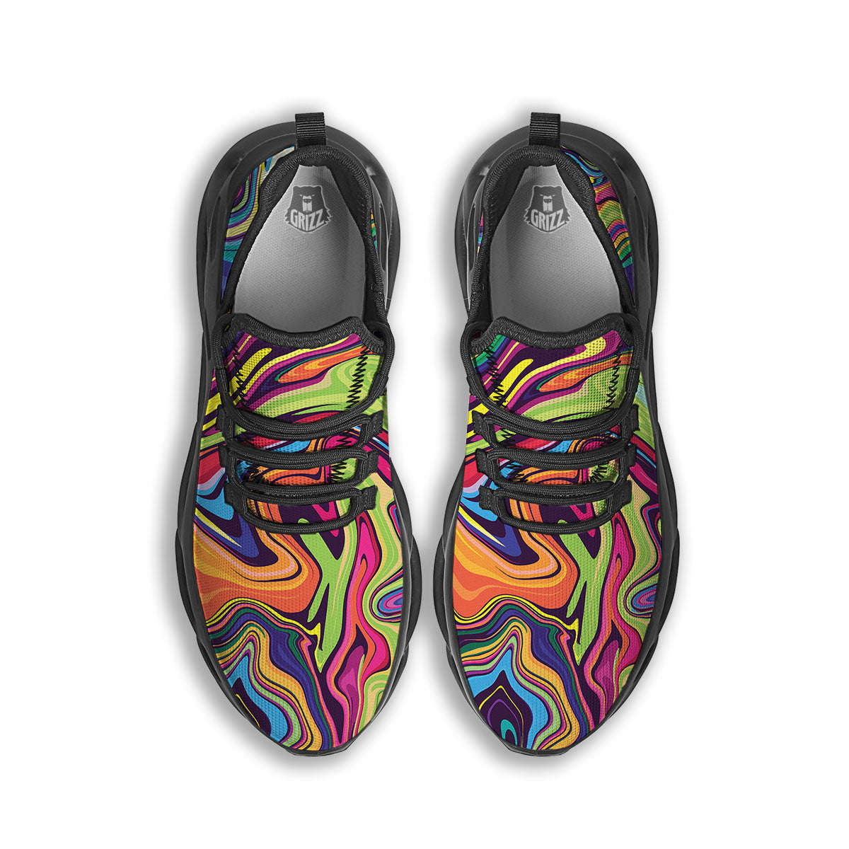Colorful Psychedelic Print Black Running Shoes-grizzshop