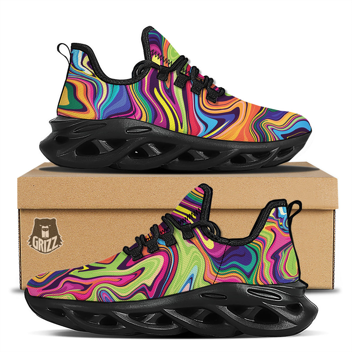 Colorful Psychedelic Print Black Running Shoes-grizzshop