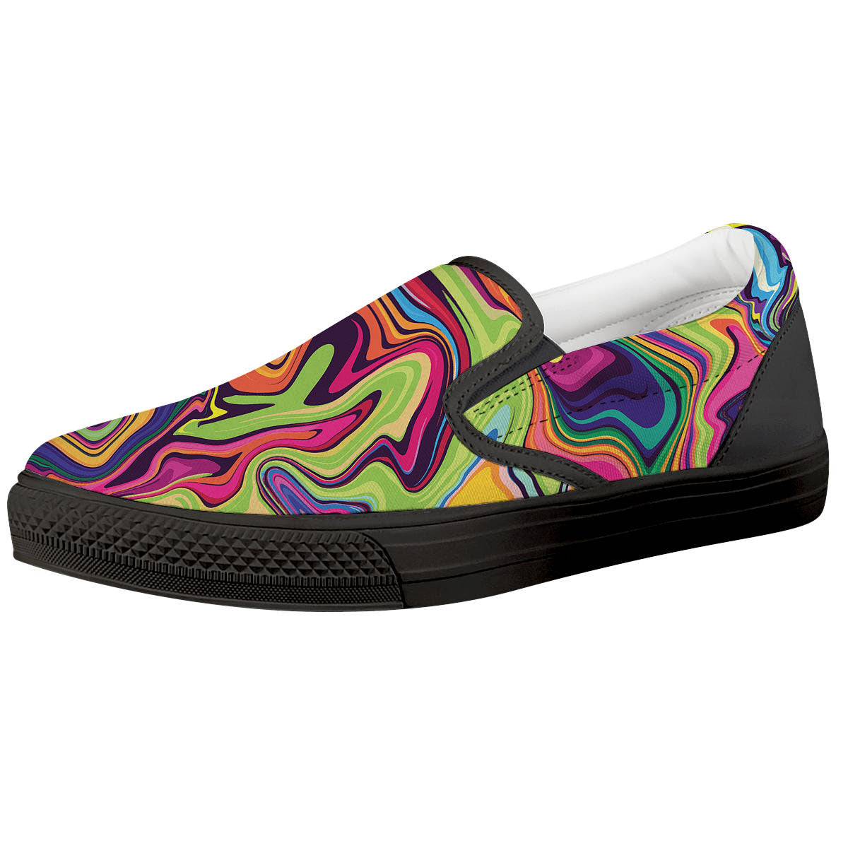 Colorful Psychedelic Print Black Slip On Shoes-grizzshop