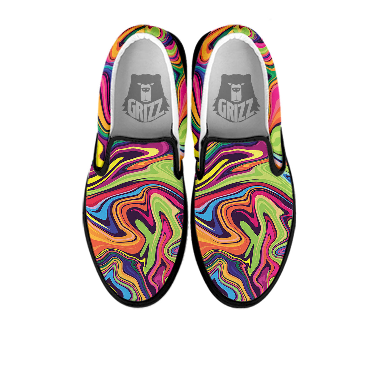 Colorful Psychedelic Print Black Slip On Shoes-grizzshop