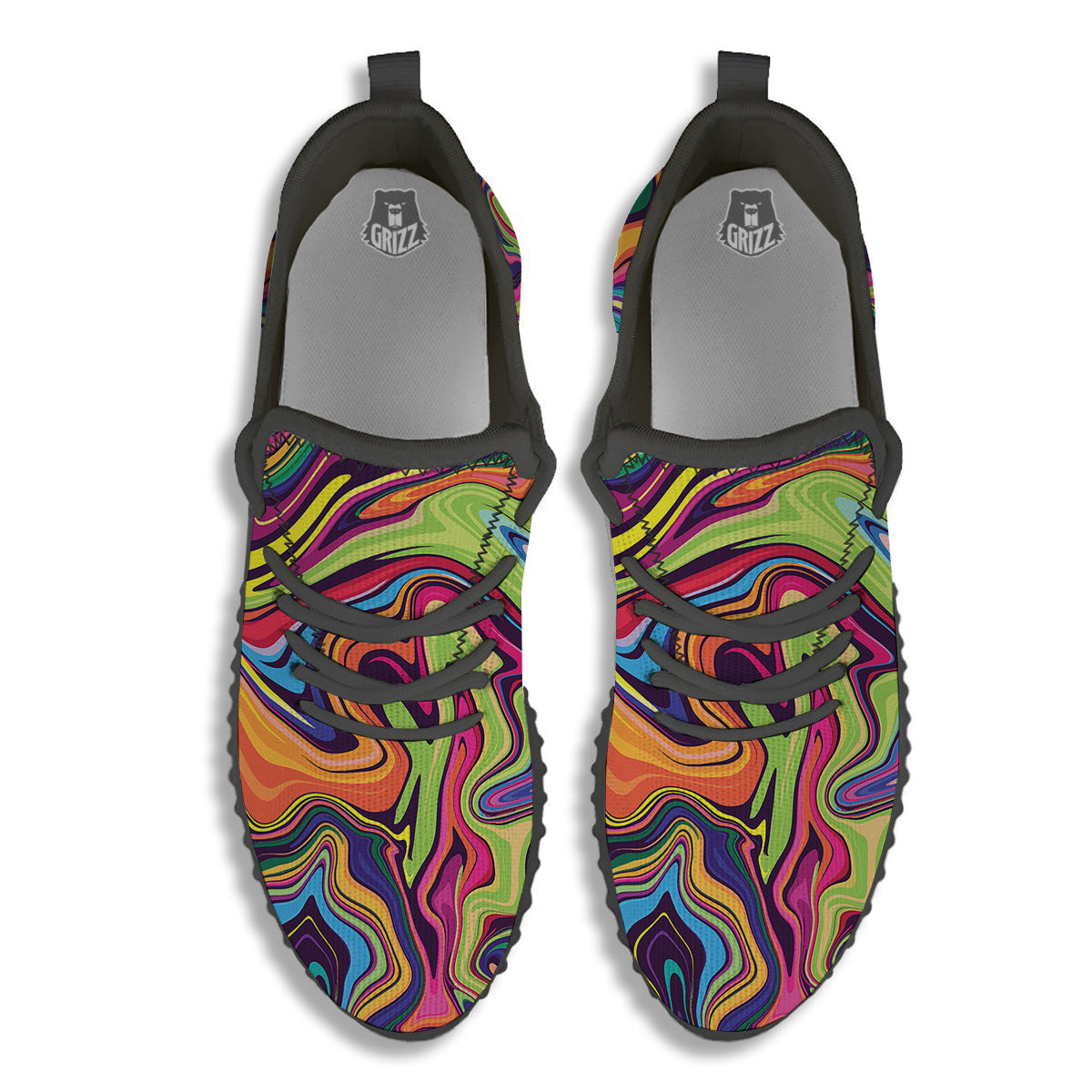 Colorful Psychedelic Print Black Walking Shoes-grizzshop