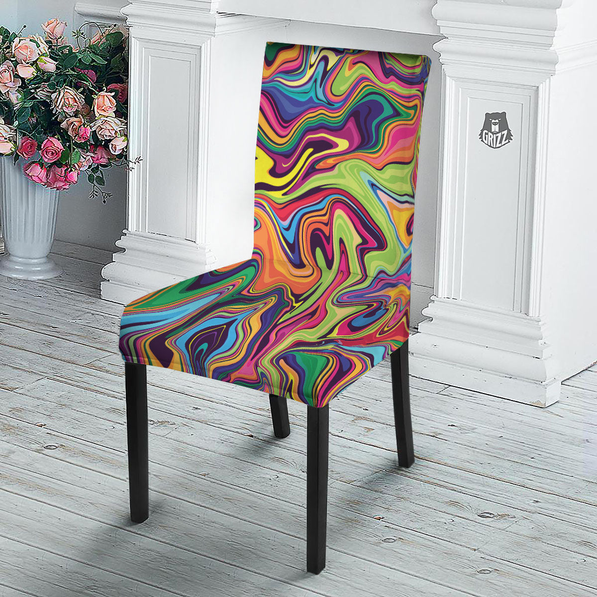 Colorful Psychedelic Print Dining Chair Slipcover-grizzshop