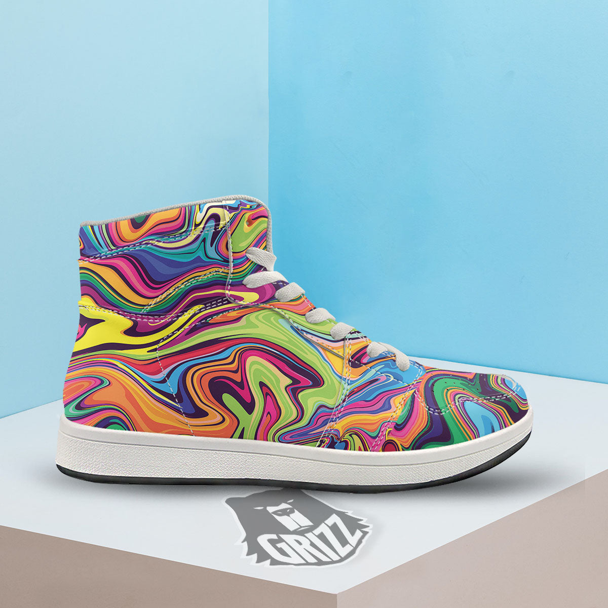 Colorful Psychedelic Print High Top Sneakers-grizzshop