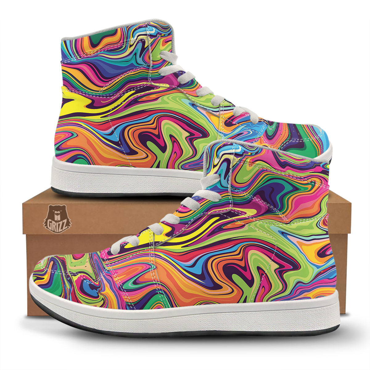 Colorful Psychedelic Print High Top Sneakers-grizzshop
