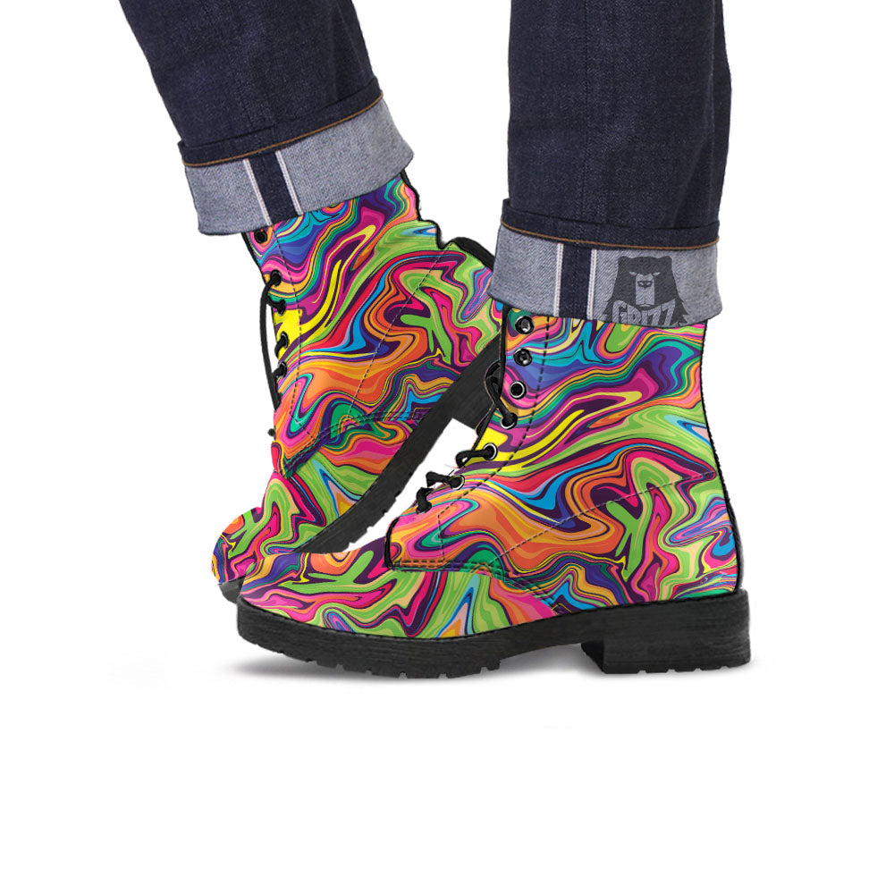 Colorful Psychedelic Print Leather Boots-grizzshop